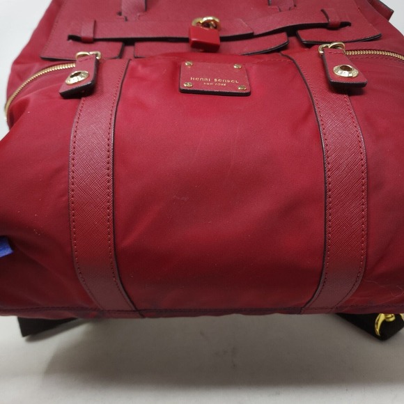 Henri Bendel Womens Backpack Purse Jetsetter Maroon Red Nylon Convertible Travel - Picture 4 of 14